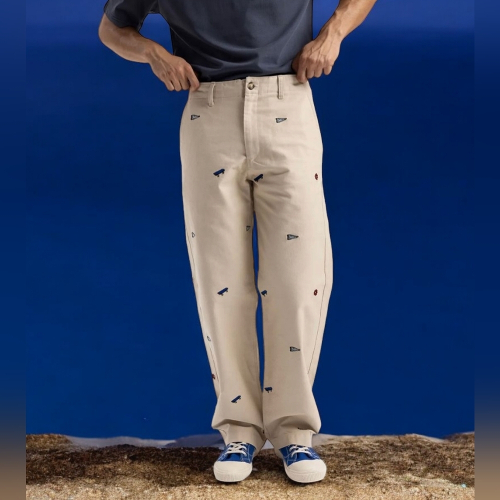 🆕️ Zara Unisex Embroidered Beige Baggy Jeans / Chinos